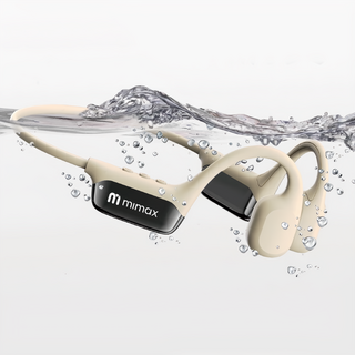 米覓 mimax 智慧數顯 骨傳導藍牙游泳耳機 IPX8 防水 游泳耳機 防汗 一年內故障 只換不修, 米膚黃 贈收納包, 智慧數顯骨傳導耳機