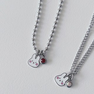 [KC인증/각인무료] 탄생석+ 토끼 써지컬스틸 미아방지 목걸이 팔찌, 목걸이 (35+3cm), 면체인, 탄생석3월, 1개