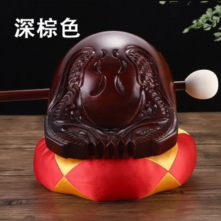 紅木雕刻香樟木木魚 (附槌子墊子) 佛教用品 誦經法器, 1個, 4寸原木雕刻暗紅色 含木魚+墊子+棒子, 暗紅色