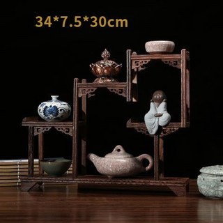 貝貝榫卯結構雞翅木博古架 實木置物架 茶壺架 擺件展示六格架 古玩古董木架 前後架置物架展示架 - 優選, 新三步, 1個