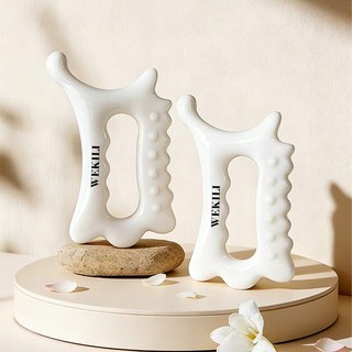 WEKILI 괄사 마사지기 얼굴 두피 바디 목 림프 승모근 지압 마사지 전신 디톡 도구 세트, 화이트, 2개