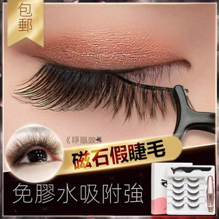 磁吸假睫毛套裝 新手初學者適用 自然濃密款, 1個, 自然 一對【只有一對睫毛和眼線液】,磁石睫毛+美容剪