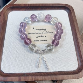 原創設計烏拉圭紫阿塞仿天然紫水晶手鍊蝴蝶結小衆設計輕奢手串女