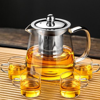 Qiaokao 유리 티포트 세트, 클리어, 찻주전자 +찻잔 4개입, 1세트
