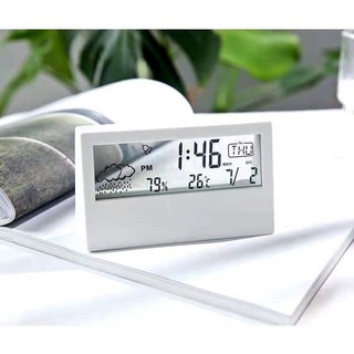 【台灣出貨】 LCD電子時鐘 液晶時鐘 電子時鐘 溫度計 鬧鐘 電子鐘 多功能時鐘 夜光時鐘, 白色透明款