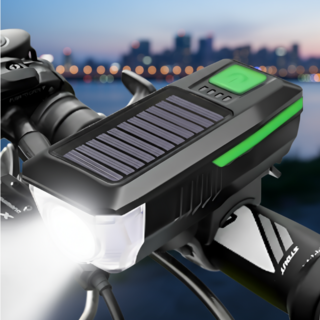 몬스터 자전거라이트 전조등 후레쉬 태양광충전 전자벨 겸용, 1개, 그린