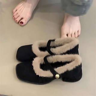 JIEVE 여성 겨울 따뜻한 퍼 안감 라운드토 힐 귀여운 디자이너 신발 D18