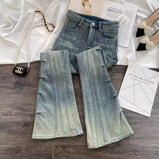 봄 가을 여성 부츠컷 청바지 캐주얼 하이웨이스트 데님 팬츠 슬림핏 빈티지 플레어 나팔 팬츠 WXY