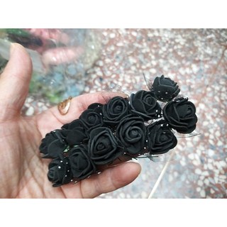 【台灣現貨速發】PE包紗小玫瑰花 同色一把１２朵 仿真紗玫瑰 ＰＥ玫瑰，居家裝飾增添浪漫氣息, 黑色, 1個