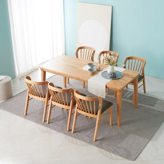 [헤닝] 몽스 6인용 원목 식탁세트 - 벤치형 의자형, 6인 의자형(식탁1+의자6), 6인 의자형