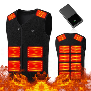 KLIFE 발열조끼 16구역 USB 전기 열선 조끼 스마트 3단 온도조절 뽀글이 V넥 골프 등산 열조끼 20000mAh 보조배터리 세트