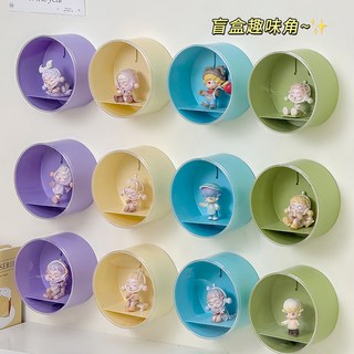 手辦展示架 免打孔牆上置物架 掛牆防塵透明盲盒收納 桌面公仔收納盒, 1個, 綠色,1個裝