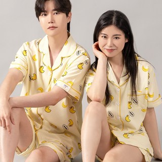 여름 남녀공용 카라형 캐릭터 반팔 잠옷 상하의 세트