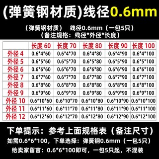 臺灣熱銷 304不鏽鋼 彈簧 壓力彈簧 壓縮彈簧 減震彈簧 客製化, 1個, 彈簧鋼線徑0.6長度60—100（5個）