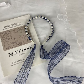 하이유니 발레코어 땋은머리 진주진주 레이스리본 머리띠 헤어밴드