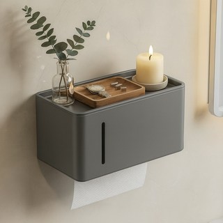 라운드데이 무타공 넓은선반 카본스틸 휴지걸이, 그레이, 1개
