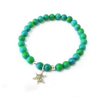 純銀雪花綠松石圓珠彈性手環，精緻雪花設計，清新綠松石點綴，彈性舒適穿戴方便