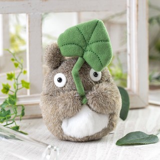 吉卜力 宮崎駿 龍貓 短絨沙包娃娃 手玉娃 S 灰龍貓撐葉 娃娃 正版授權絨毛玩偶, 1個