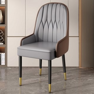 歐式餐椅 家用餐桌椅 售樓處洽談椅 休閒靠背椅, 深灰+咖背⭐黑金腿【加寬加大扶手⭐穩固破, 1個