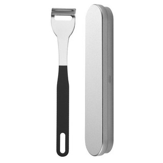 新款舌苔清潔器颳舌頭闆去舌苔刷清除舌苔不銹鋼颳舌器, 1個, 黑色帶盒