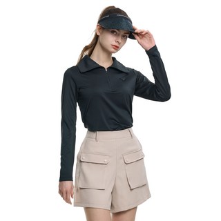 <투엘라> 여성 봄 여름 하이넥 집업 긴팔티 / 집업 카라 옆트임 포인트 아웃도어 골프 스포츠 하이넥 집업 긴팔 티셔츠