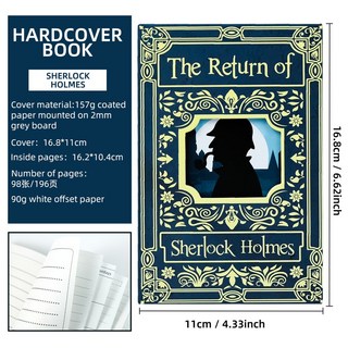 新款福爾摩斯系列三摺頁筆記本會議記錄本手賬本, 1個, T01042329