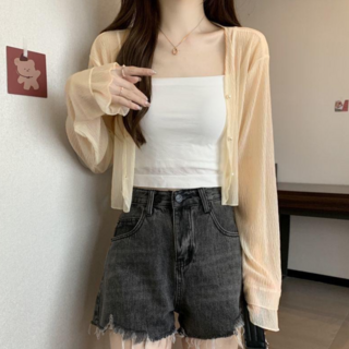 야오야오 여름 주름 크롭 가디건