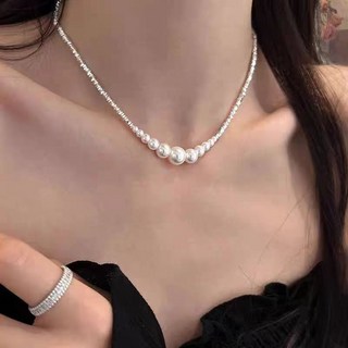 鴻利首飾廠 碎銀子珍珠拼接項鏈 輕奢小眾設計感氣質鎖骨鏈