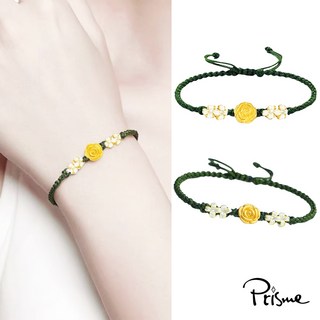 【Prisme Gold】黃金手鍊 玫瑰花 綠色編織手鍊 (金重：約0.04錢 0.02)，精緻設計，展現女性優雅氣質，為穿搭增添亮點