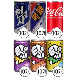 [캔톡톡]미니 소캔 업소용 탄산 캔음료 6종 혼합세트(코카콜라+맥콜+천연사이다+탑씨파인애플+탑씨오렌지+탑씨포도)+땡큐감사스티커, 60개, 190ml