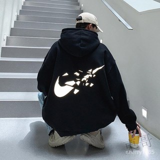 限時下殺 韓版新款連帽印花刷毛款男反光潮牌設計感百搭上衣 男生大尺碼連帽大學T 男生加大碼帽T 學生舒適潮流連帽 TF