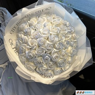 碎冰藍玫瑰香皂花束 - 送禮自用皆宜，適用於母親節、畢業、聖誕節, 19朵火烈粉玫瑰+浪漫燈串, 1個