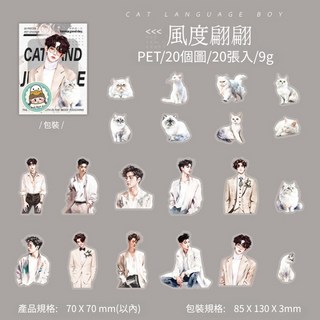 CAT LANGUAGE BOY 貓語少年系列 風度翩翩人物PET貼紙包 手帳裝飾素材 20張入, 1個, 風度翩翩
