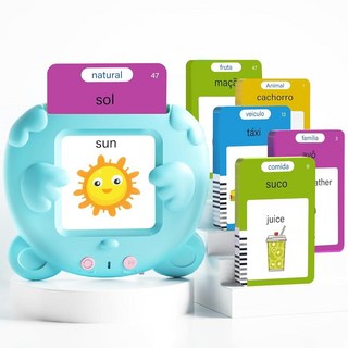 유아용 포르투갈어 및 영어 말하는 플래시 카드 아동용 224개의 사이트 워드 이중 언어 학습 장난감 자폐증 포켓 언어 장난감 브라질 포르투갈어 어휘 교육용 플래시 카드, 224-포르투갈어 및 영어(블루)