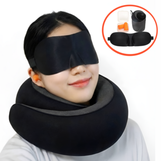 제이엠투 360도 밀착 목베개 고급 메모리폼 기내용 여행용 목쿠션, 블랙