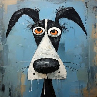 침흘리는 강아지 만화 증명사진 빈티지 팝아트 유화그림, 화이트 PS 친환경 프레임, 순수 손으로 그린 유화, 50x50cm