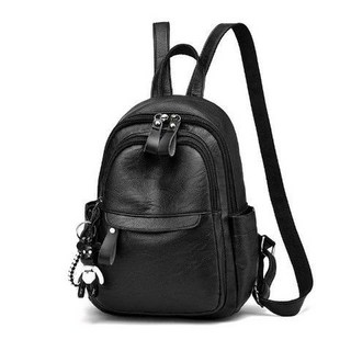 後背包女新款學生百搭潮休閒insPU可愛大容量背包女書包背包 後背包 後背包 大容量包包 通勤包, 黑色-配暴力熊