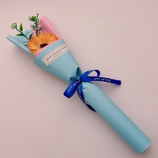 畢業教師節禮物 單支香皂花束 母親節向日葵玫瑰小花束 仿真花 太陽花, 向日葵藍 色,花束長度33釐米左右, 1個