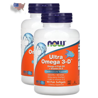 NOW Foods Ultra Omega 3-D EPA 600/DHA 300 피쉬 소프트젤 90캡슐, 90정, 2개