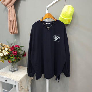 리틀자이언츠 여성 오버핏 라운드넥 심플 레터링 면100% 긴팔 티셔츠