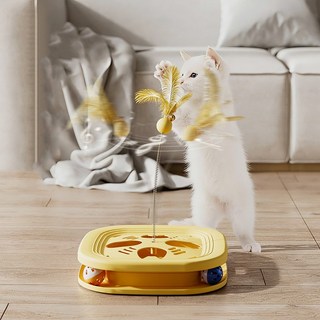 리타래 고양이 자동 장난감 스프링 깃털 트랙볼 장난감, 1개, 옐로우