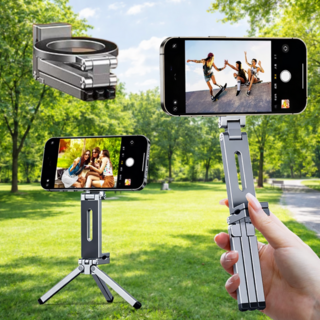 익스오더 마그네틱 3 in 1 클립 회전 접이식 스탠드 핸드폰 거치대, 1개, 그레이