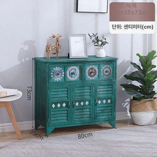 나비장 서랍장엔틱 고가구 빈티지 앤틱 인테리어, 빈티지 그린 3문형