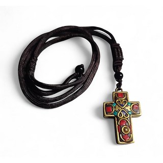 基督徒禮物鑲碎石復古十字架項鍊/毛衣鏈/手鏈/車內掛件，可調節棉繩，信仰飾品