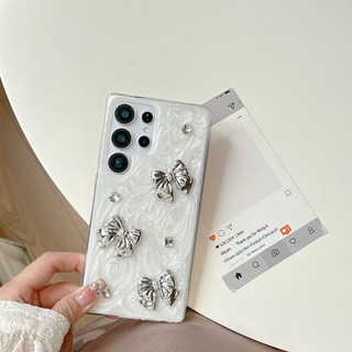 適用三星S25ultra滴膠閃粉手機殼S24蝴蝶結S23愛心立體A55韓國ins