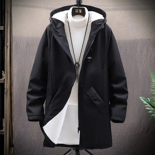 歐美東南亞青少年秋冬季大碼加絨加厚中長款連帽夾克男棉衣男風衣男棉襖男外套男