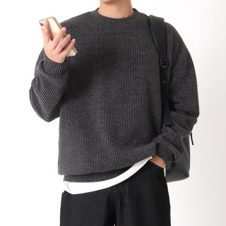 지지블랙 로먼 오버핏 골지 라운드 니트 맨투맨 빅사이즈