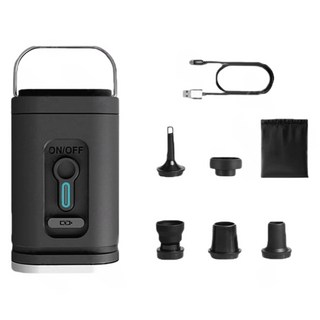 CHILLAX CAMP無線充氣機，輕巧便攜，多種氣嘴，快速充氣，內建照明，戶外室內兩用, 基本款純黑色，1200mAh, 1個