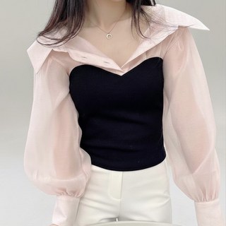 다예패션 하객룩 오프숄더 블라우스 텐셀 시스루