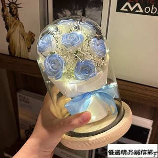 畢業禮物永生花浪漫玫瑰生日送女生老師女友媽媽幹花仿真花束擺件－, 【雅苑】-胭脂粉玫瑰五朵,送串燈-禮品袋-賀卡